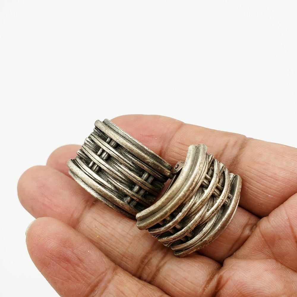 Vintage Earrings | 70s Tribal Silver Tone Clip-On